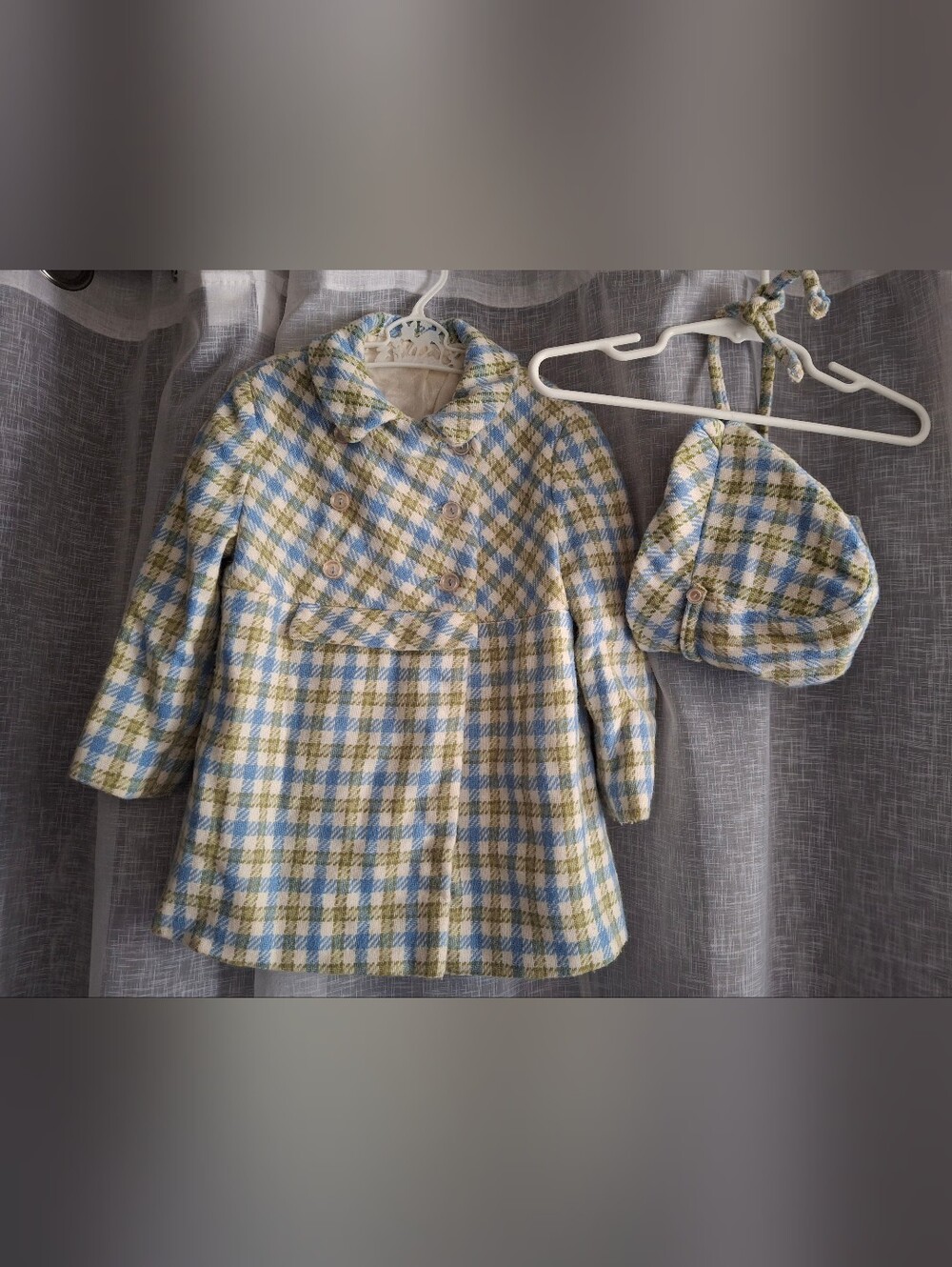 Vintage 50s Kute Kiddies Childrens Plaid Coat & Matching Bonnet Union Made 2/3t